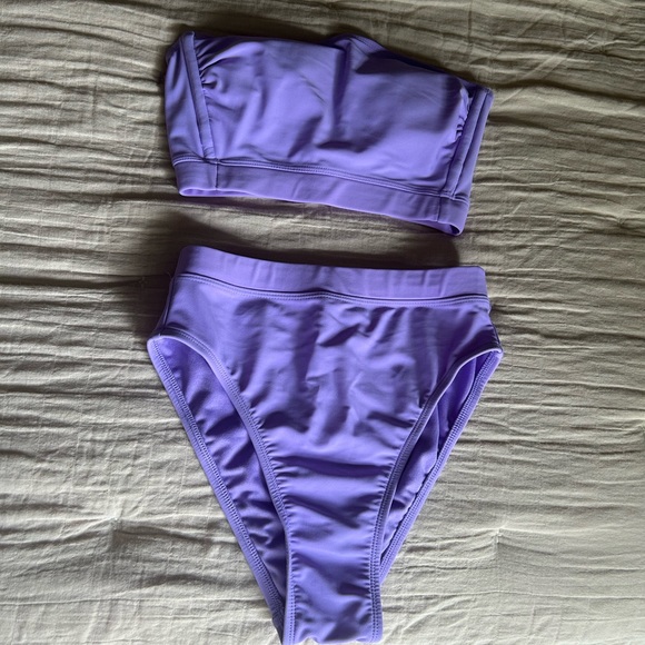 NWOT Xhilaration Bandeau Top High Leg High Waist Bottoms Lilac Bikini Set - Picture 8 of 13